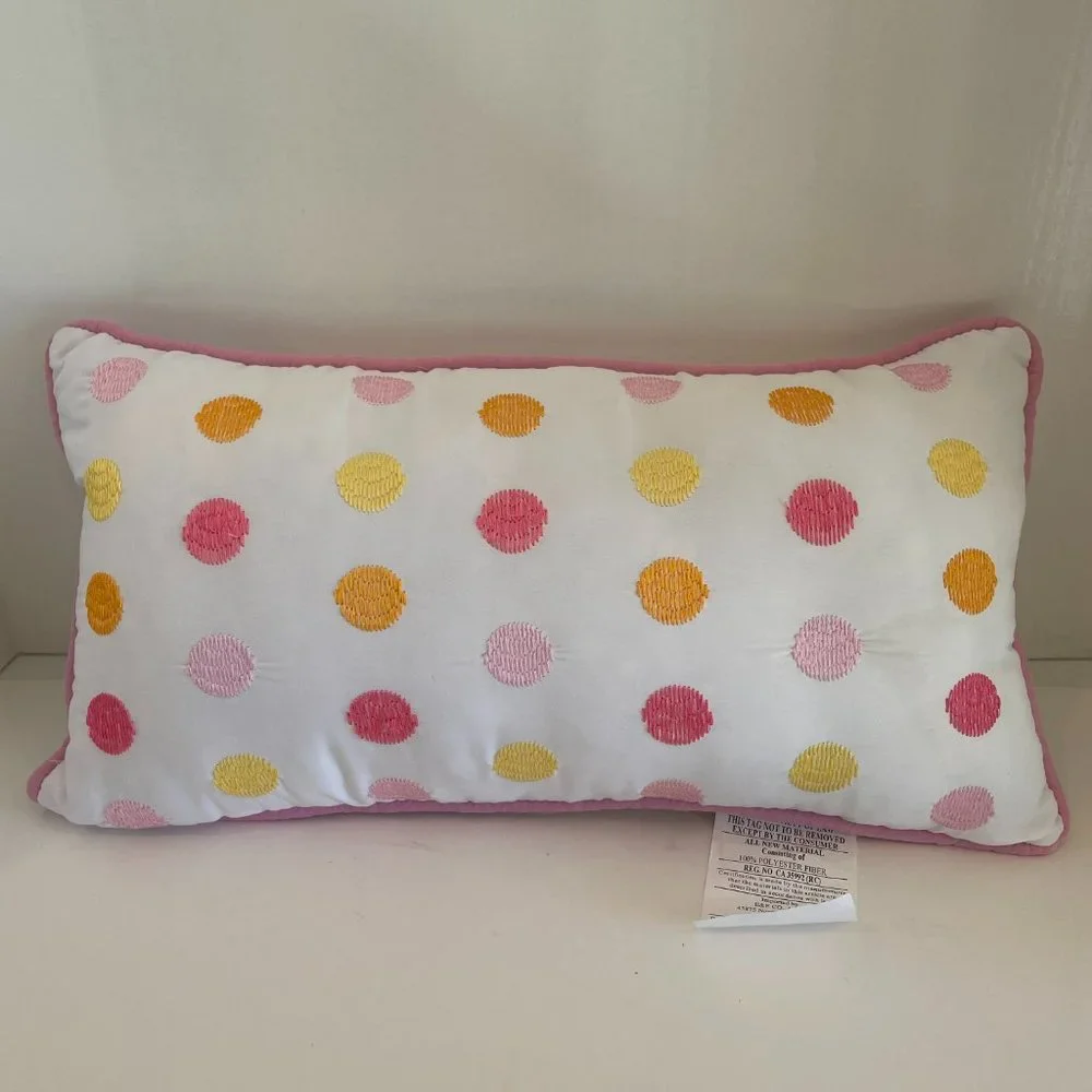 Decorative Lumbar Throw Pillow with Colorful Polka Dots & Piped Edges 18” x 10